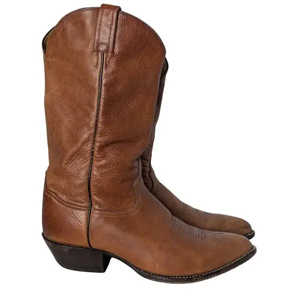 Tony Lama Men\'s Ol\' Buck Tan Cowboy Boots 10.5D Style 6152 Vintage Old West Mens Burnt Tan Leather Cowboy Boots, Square Toe  main image 4